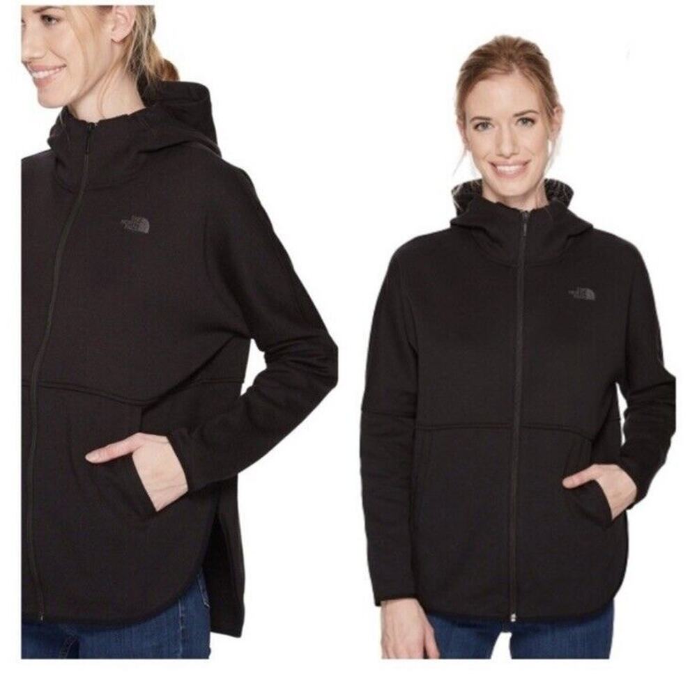 The North Face Slacker Zip Hoodie Jacket Womens Medium Black Pockets Rounded Hem